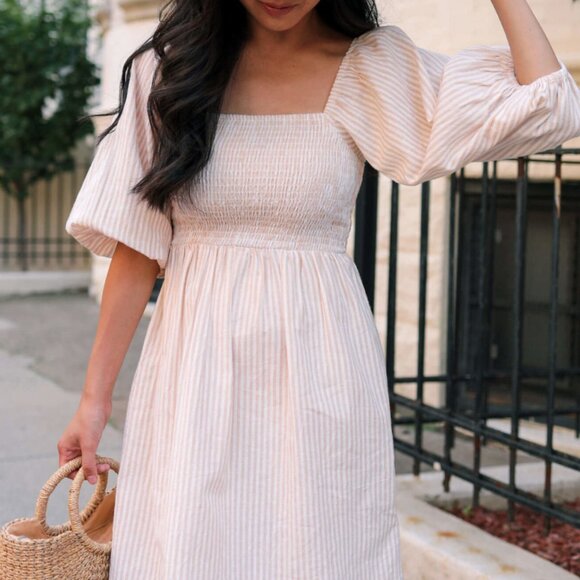 Billabong Paradise Days Mini Dress – Ivory & Peach Stripe - Picture 1 of 6